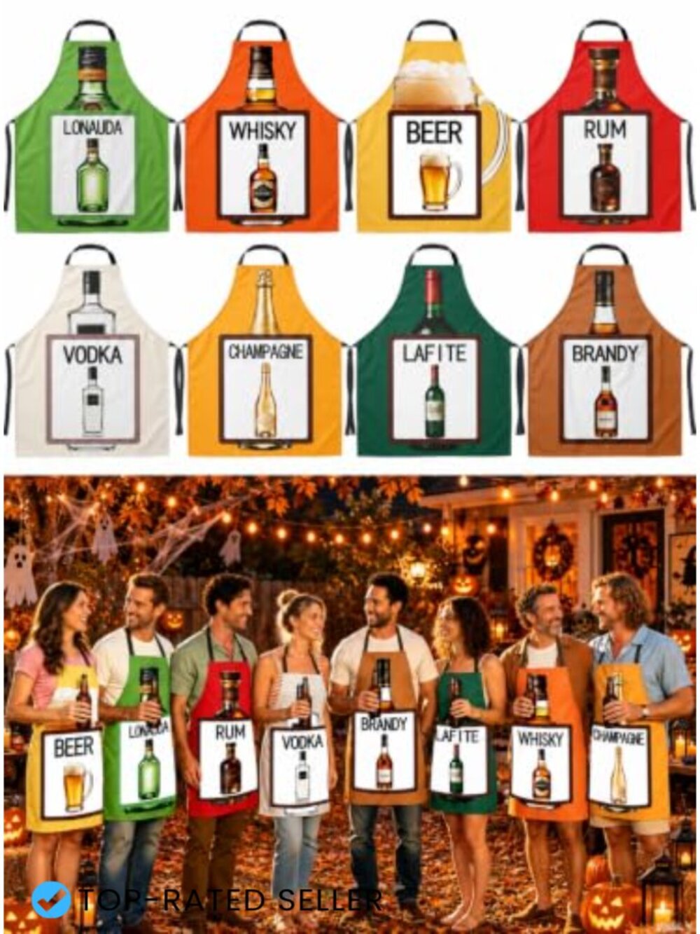 Halloween Whiskey Group Costume Apron Set 8 Pcs Adult Polyester Pocket